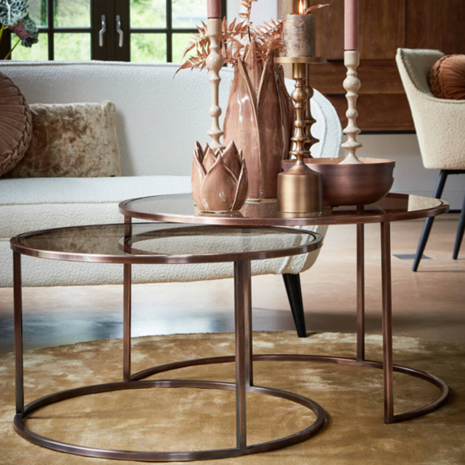 Duarte antique copper coffe table set